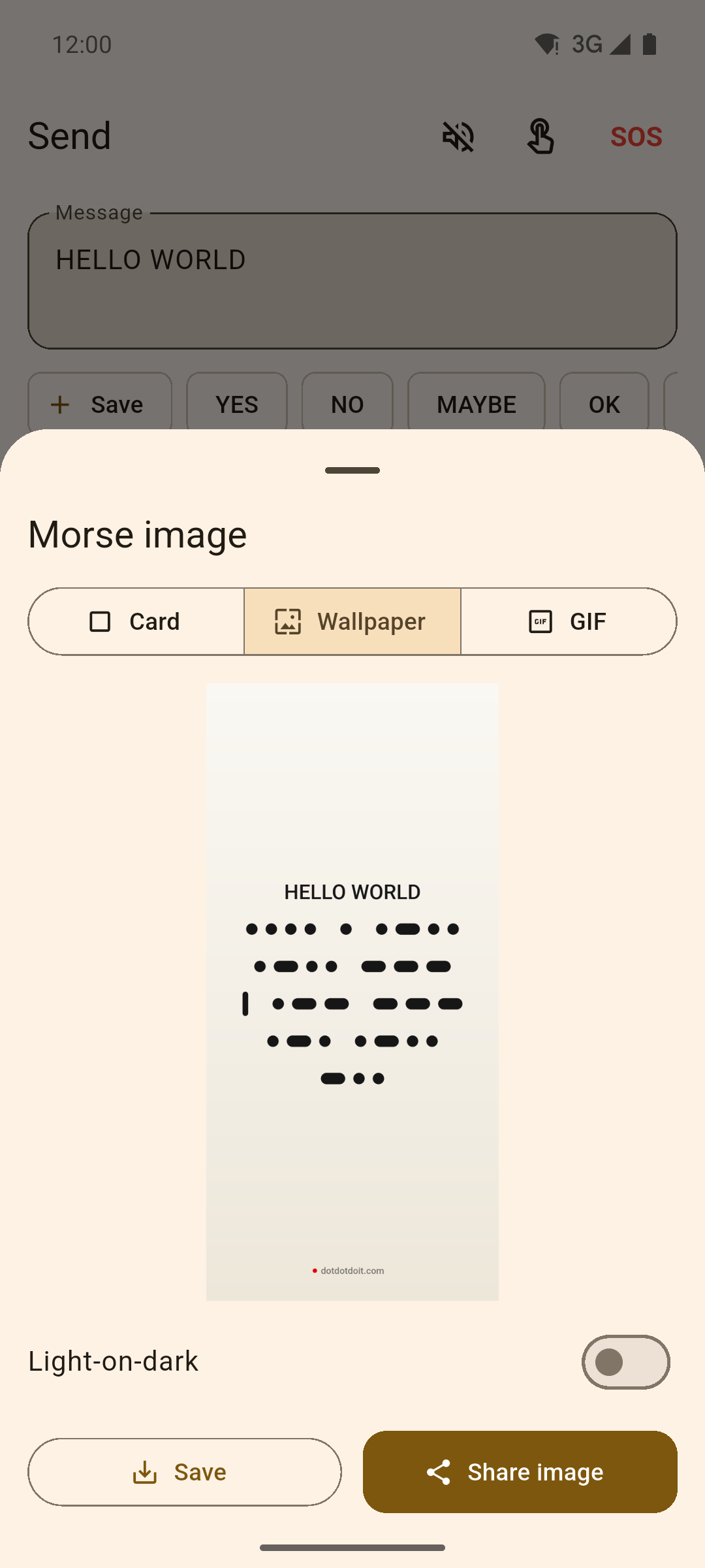 Image export sheet with a wallpaper preview